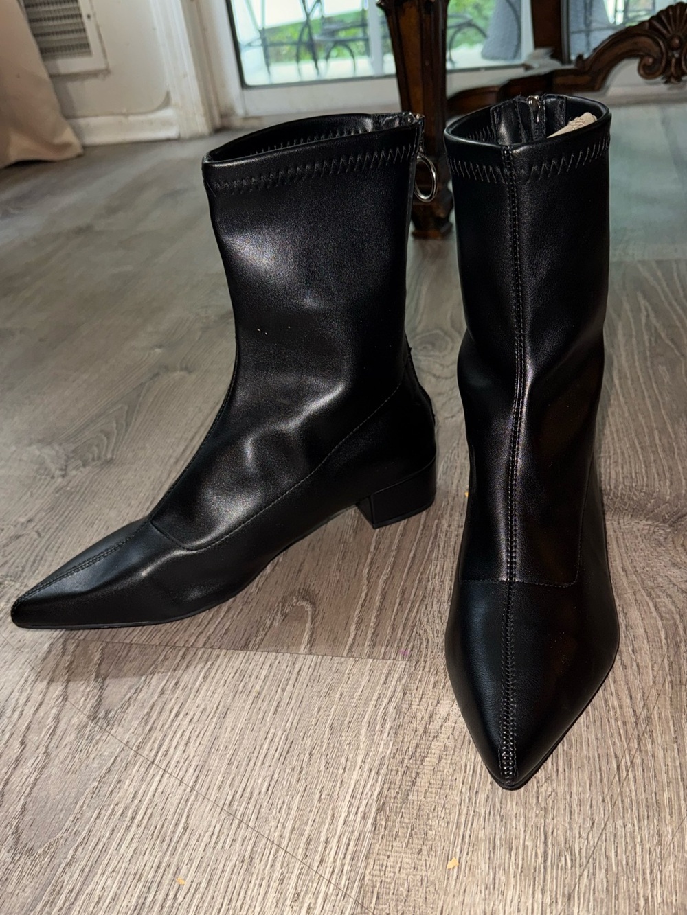 Black Pointed Toe Mid-Calf Women's Boots